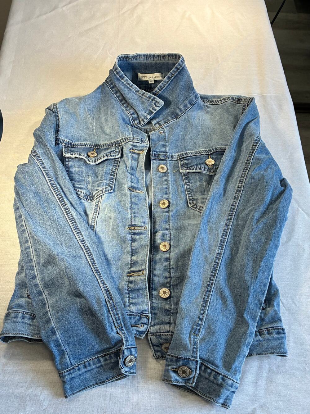 Millennium Light Wash Denim Jean Jacket Size M Y2K Faded Trucker